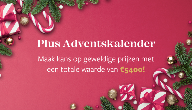 Plus Adventskalender met kerstversiering, cadeaus, en kans op prijzen met een totale waarde van €5400.