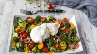 Bol burrata op een salade