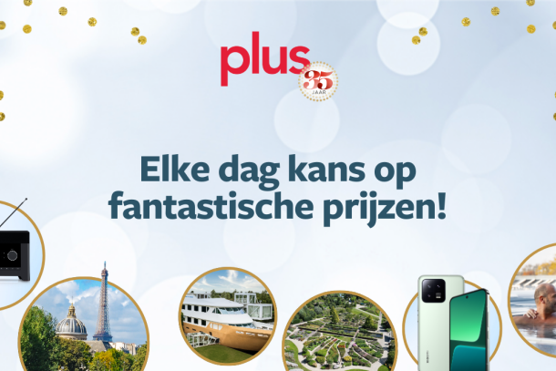 Plus viert het 35-jarig jubileum met de kans om elke dag fantastische prijzen te winnen, waaronder prijzen zoals een speaker, een telefoon, reisbestemmingen en meer.